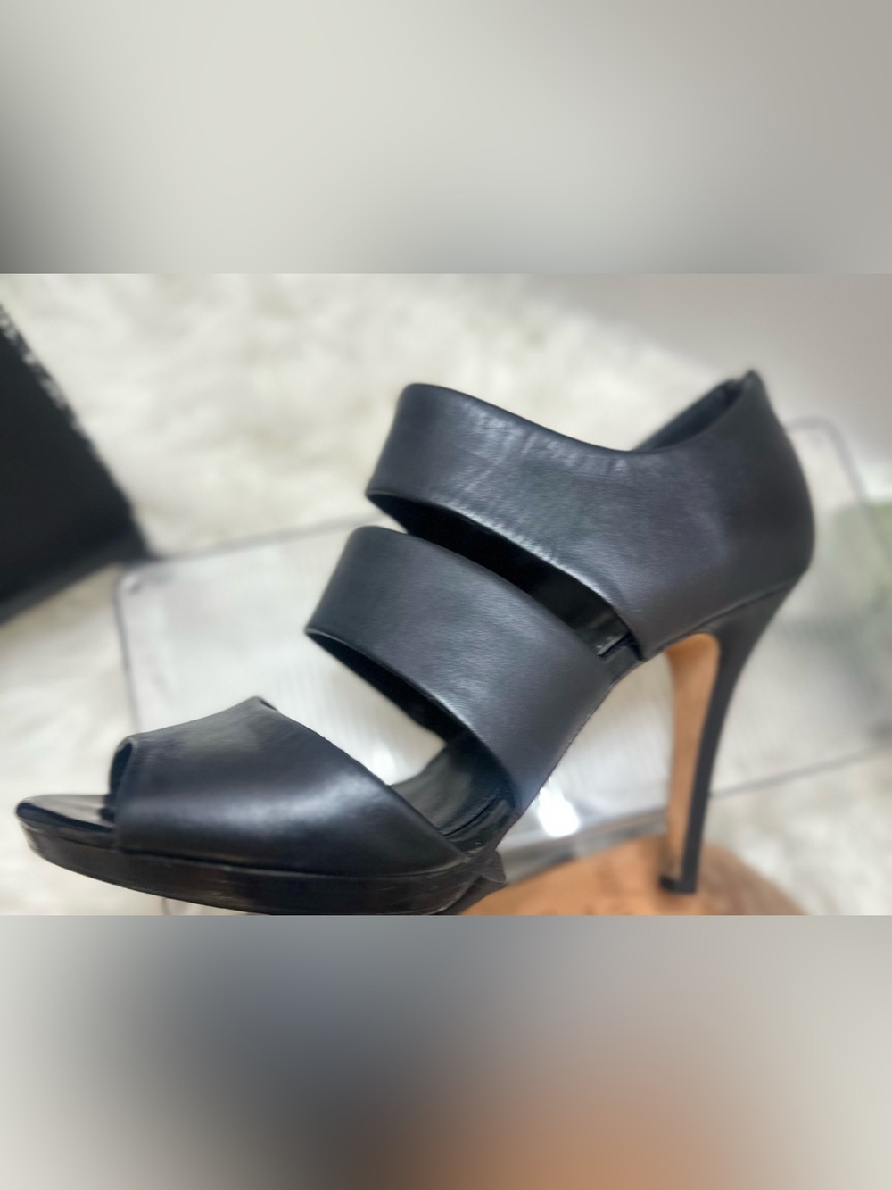 White House Black Market Black Strappy Peep-Toe Heels - Picture 2 of 7